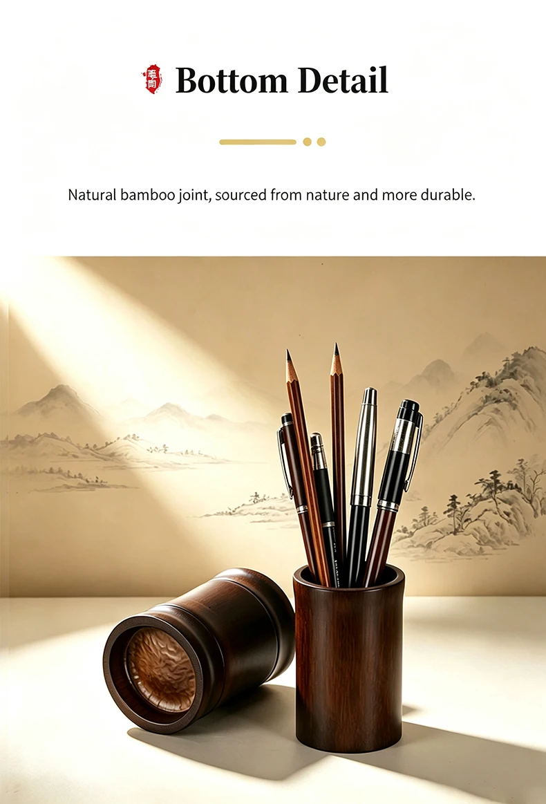 Natürlicher Bambus-Stifthalter Vintage Tintenstift-Aufbewahrungsbox Schreibtisch-Organizer für Schreibwaren Büro- und Schulbedarf Geschenk – Detail 3