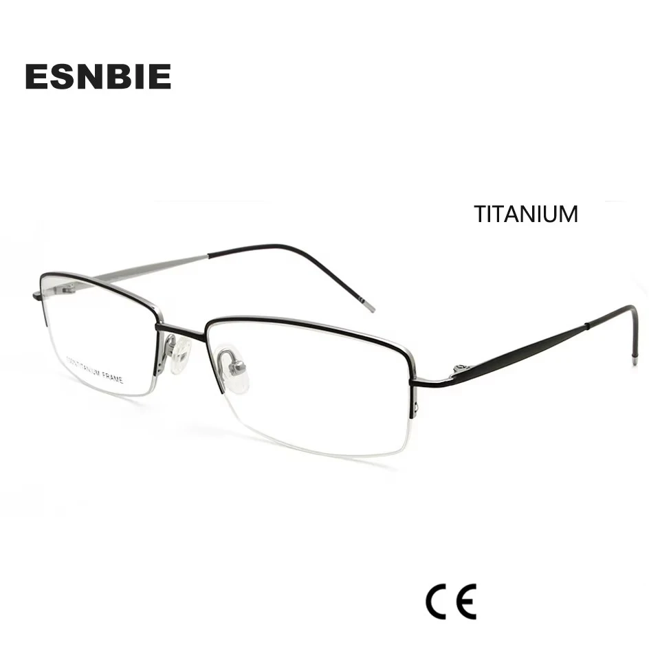 100% Titanium Glasses Frame Men Ultralight Square Myopia Prescription Eyeglasses Male Half Semi-Rimless Optical Frame 57mm