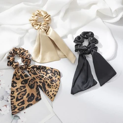 3Pcs New Fashion Leopard Satin Ribbon Large Intestine Hair Band Girls Tie Hair High Elasticity Rubber Band Headwear