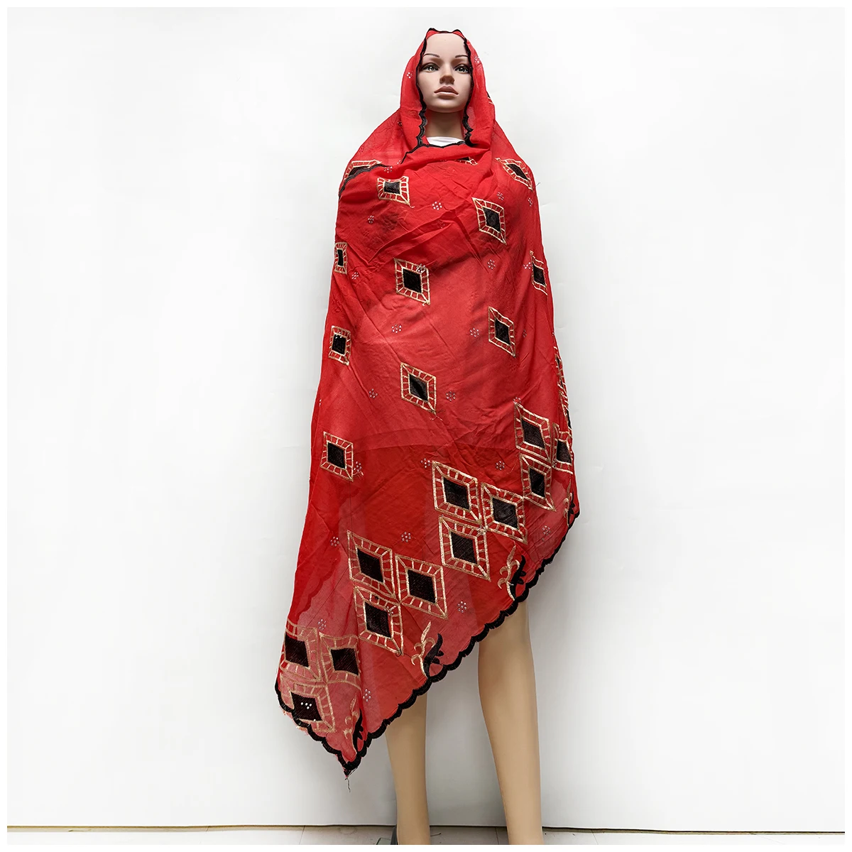 Latest 100% Cotton Muslim Scarf for Shawls Pashmina Fashion New Hot Sale African Women Scarfs Big Circle Design Big Embrodiery