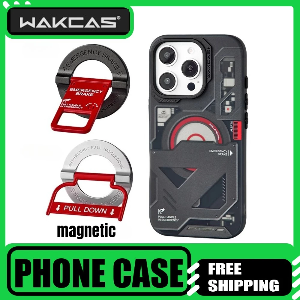 

Wakcas mobile phone case iphone16 black emergency panel personalized applicable Apple 15pro matte protective magnetic suction