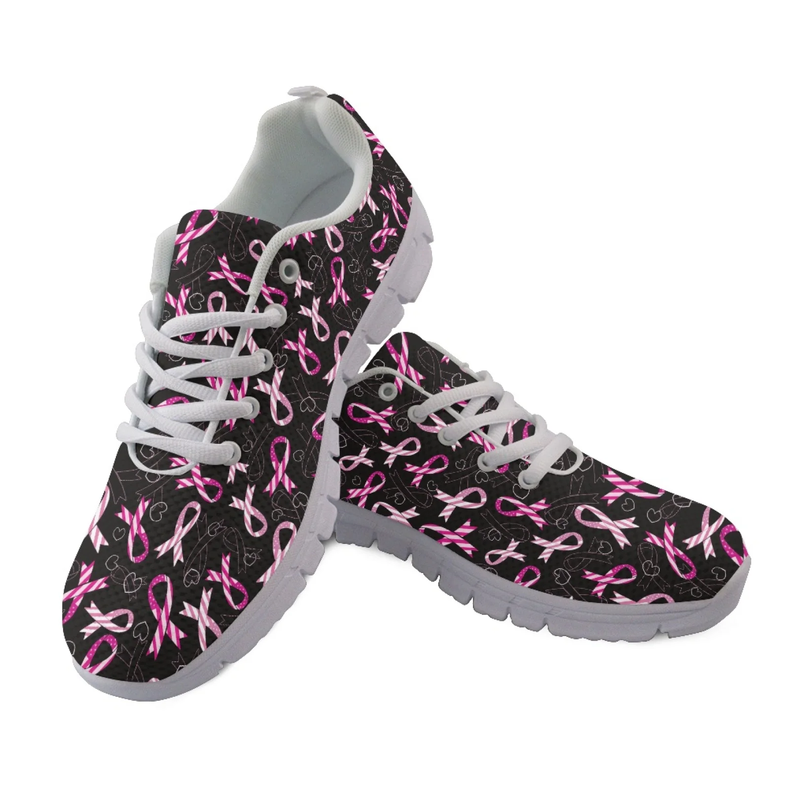 Coloranimal Pink Awareness Ribbon Breathable Walking Shoes for Women, Mesh and EVA Sole Casual Lightweight Shoes 2025 Trending