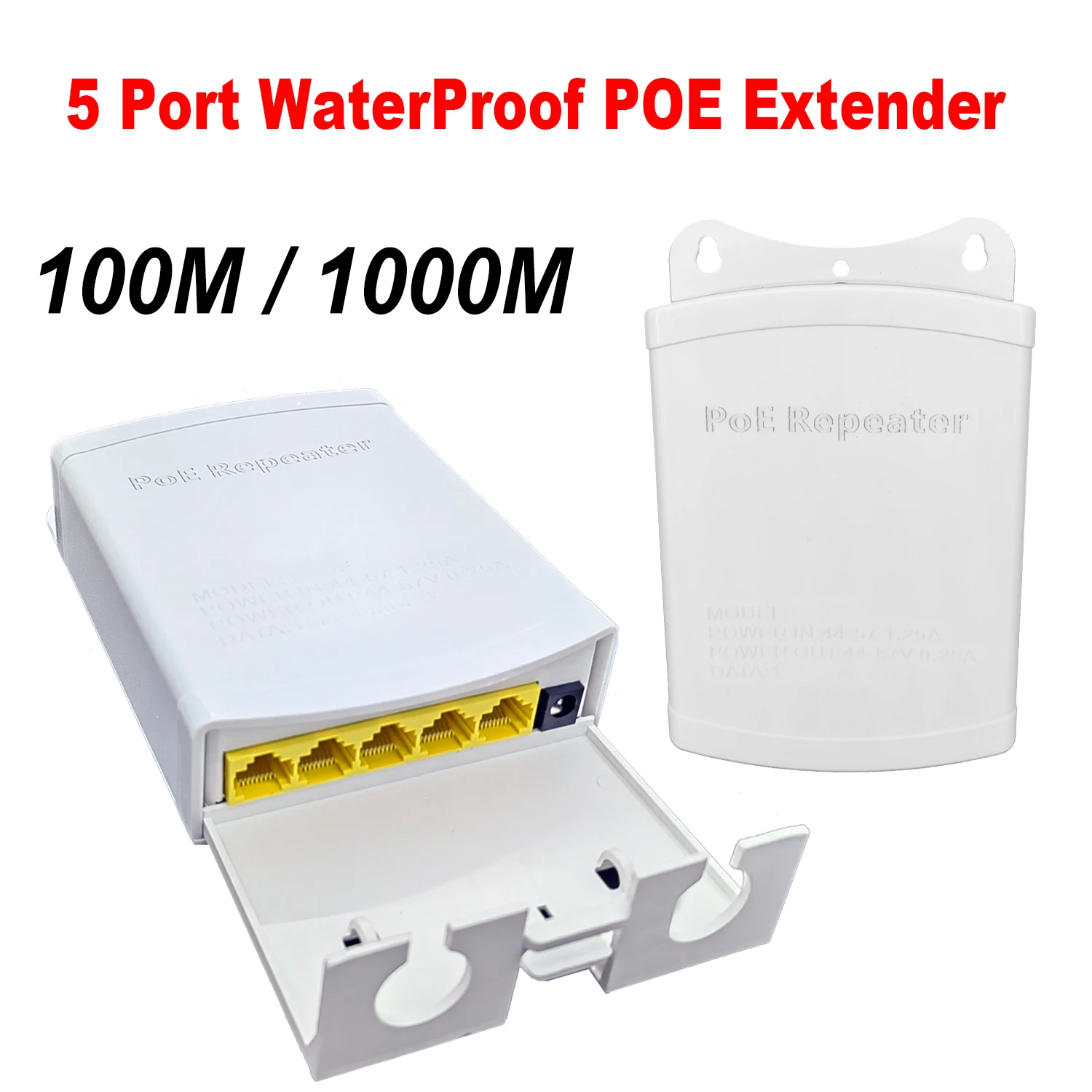 5 Port Waterproof POE Extender 4 Port Repeater 100/1000Mbps Outdoor Network IP55 VLAN 44-57V for POE Camera Wierless AP