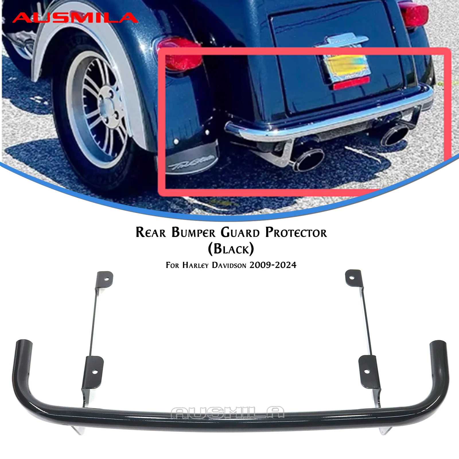 Motorbike Rear Bumper Crash Guard Bar Protector Bracket For Harley Davidson Tri-Glide 2009-2024