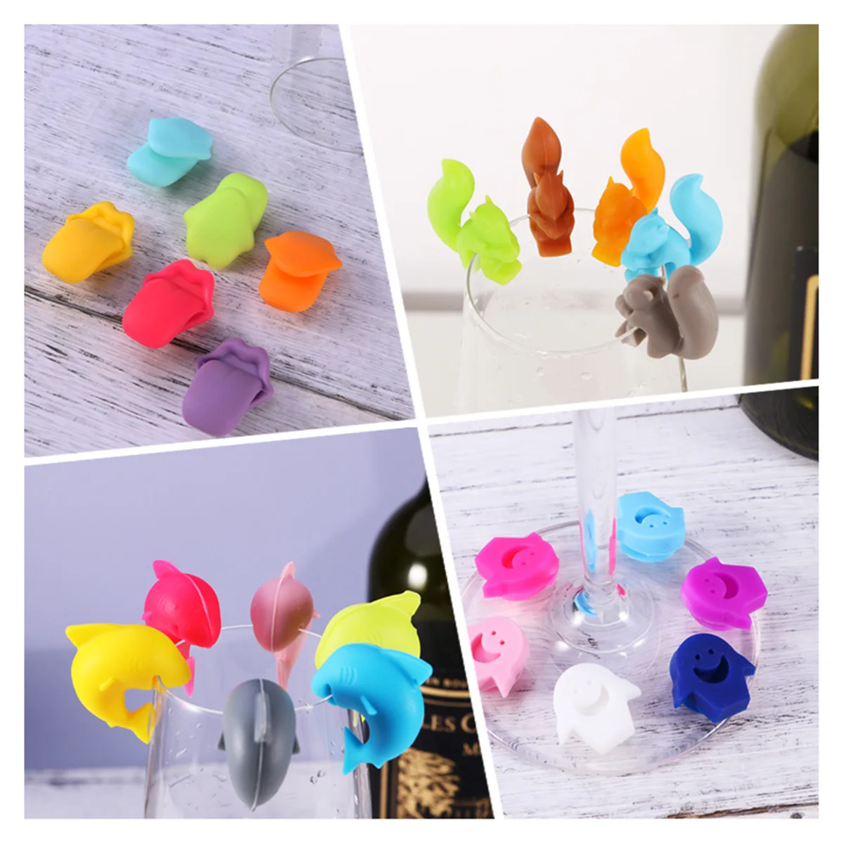 

10 Pcs Wine Glass Label Sticker Silicone Identification Charms Markers Stickers