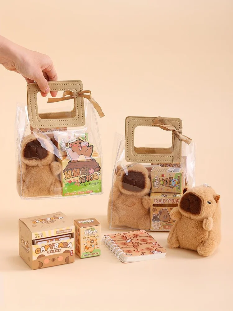 Unique Student Stationery Set with Kawaii Capybara Design: Pen, Stickers, Notebook, Plush Pendants, Handbag, & Rewards