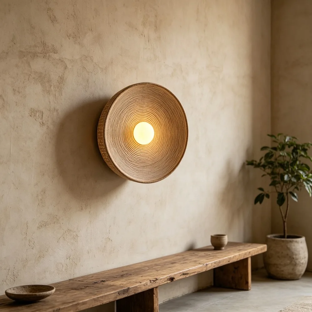 Style Wall Lamp Round Shade Resin Wall Light Wabi Sabi Bedside Sconce Living Room Bedroom Decor Mount Lights