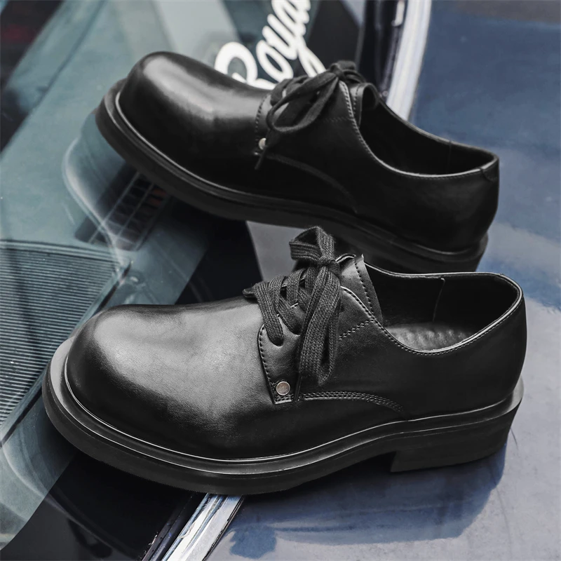 Men Retro Derby Shoes New Men Low-top Workwear Shoes with English Style Platform Thick-soled Casual Leather Shoes Sizes 38-44