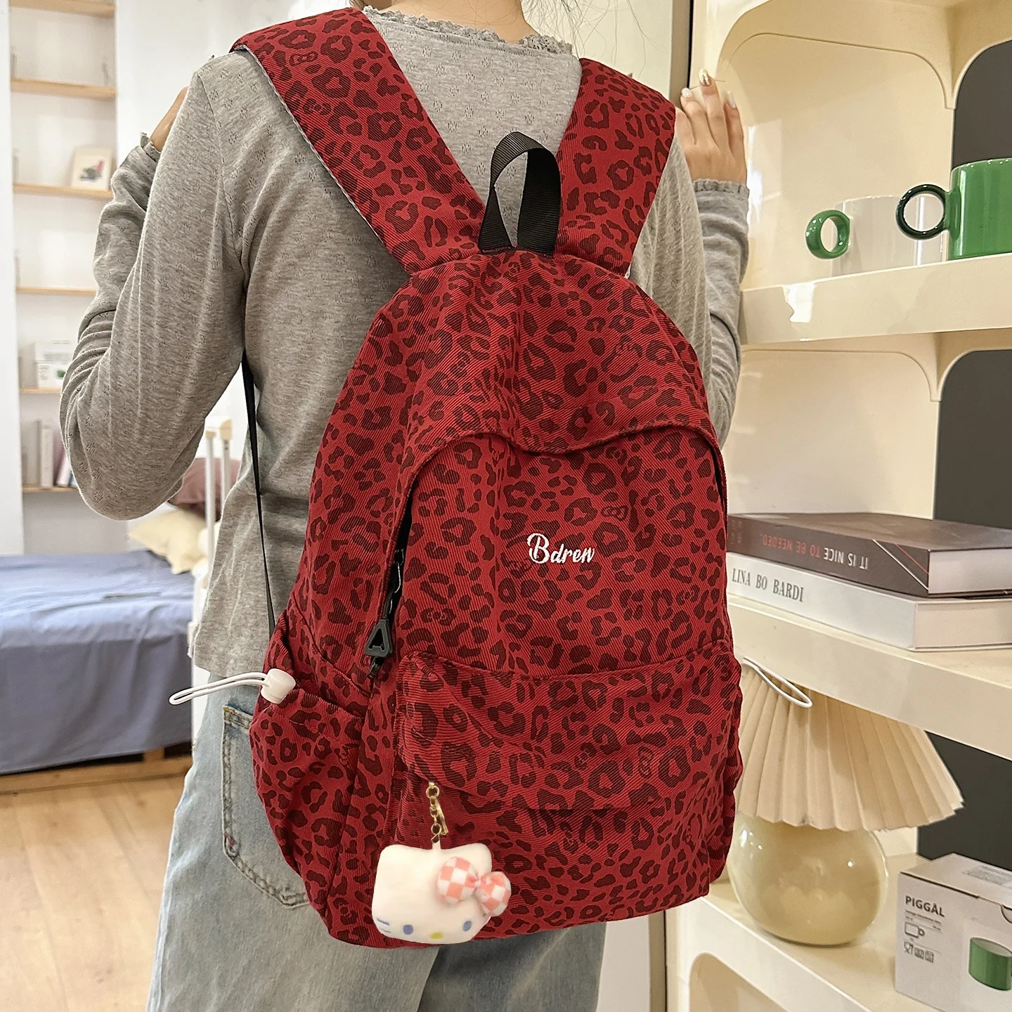 

Azn New 2025 Autumn Winter Leopard Print High Aesthetic Dual oulder Bag for High School Girls Versatile Bapa 025