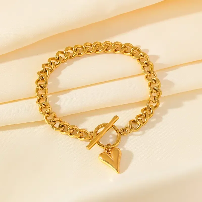 EILIECK 316L Stainless Steel Heart Love Charm Bracelet For Women Trendy 18K Gold Plated Waterproof Wrist Chain Jewelry Gift view 5