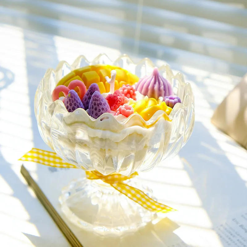 Cute Birthday Gift Fruit Ice Cream Glass Candles Mango Cream Scented Candles