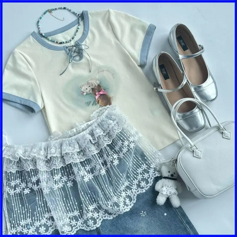 

Ruffle Lace Layering Fake Top Mini Skirt Tieback Lower Shirt Extender Adjustable Girls Women Half Length Skirt