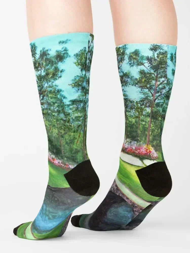 12th Hole At Augusta National Golden Bell Socks winter hockey valentine gift ideas funny sock Socks For Women Men's
