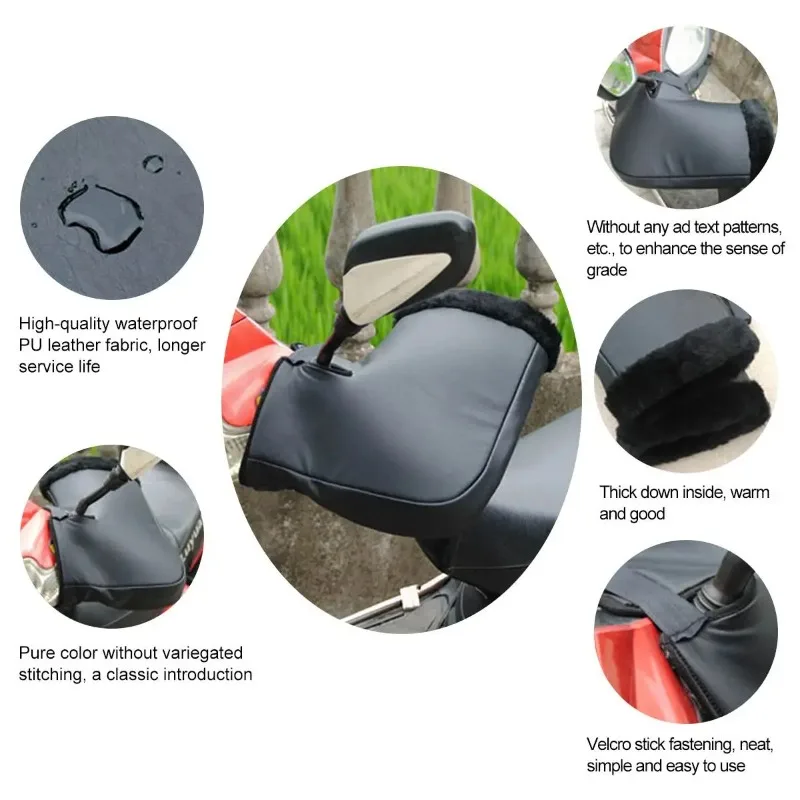 

Motorcycle Handlebar Windproof PU Winter Thick Warm Handlebar Muffs Thermal Cover Gloves Universal for Motorcycles Scooters