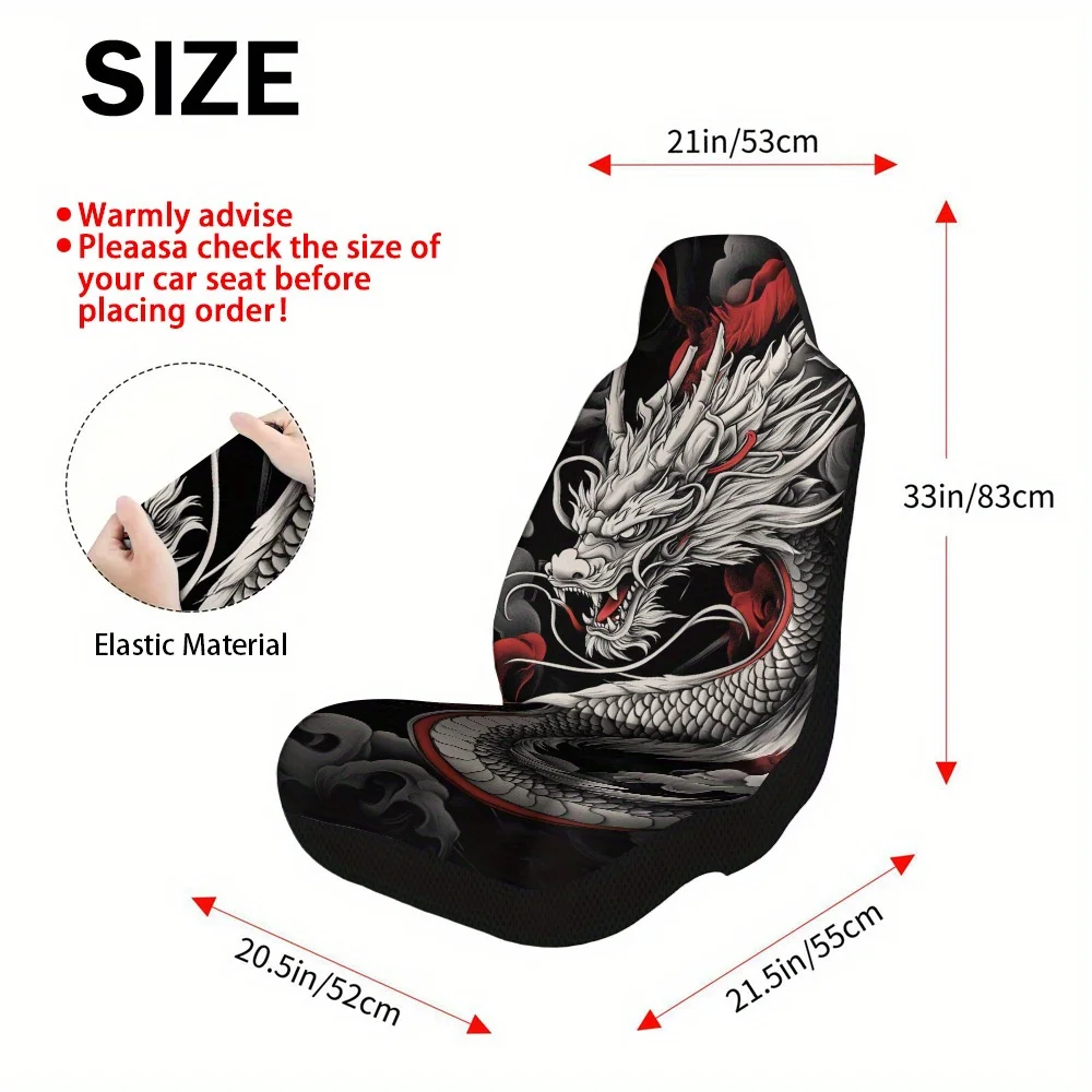 2pcs Fiery Dragon Essence Print Car Seat Covers - Durable Polyester, Easy To Install & Washable, Stylish Accessory For Vehicle I
