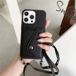 Crossbody Wallet  with Card Holder Phone Case for IPhone 13 12 Mini 16 15 Plus 14 11 Pro Max Leather Hard Shell Protective Cover