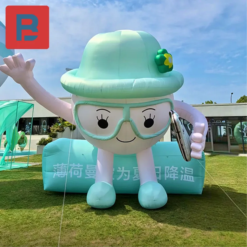 The inflatable ball-shaped puppet air mold wears the hat glasses the enterprise mascot annual meeting venue on-site planning