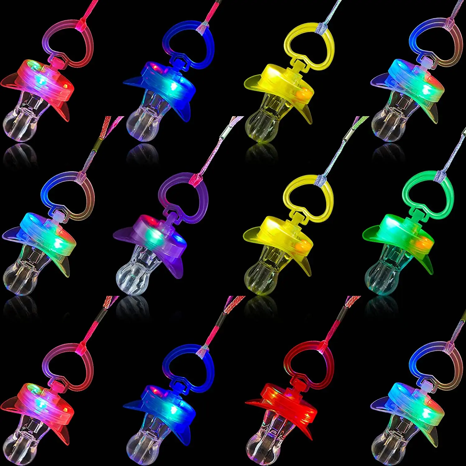 LED Light up Pacifier Necklace Toy Christmas Rave Pacifier Glowing Flashing LED Light up Pacifier for Teens and Adults KTV Bar