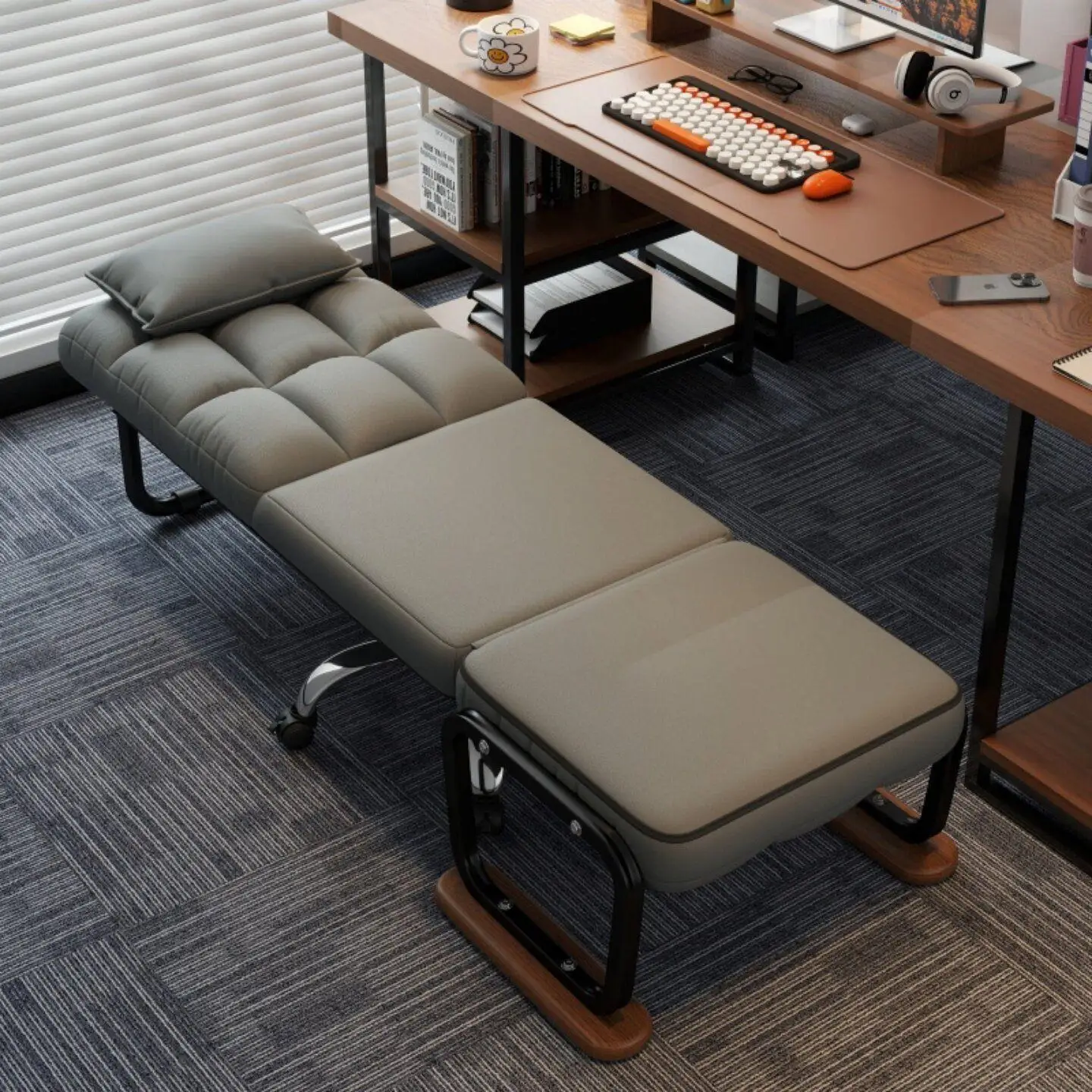 HYS lunch break folding lounge chair can sit and lie down computer chair office afternoon nap folding bed lift swivel chair sit