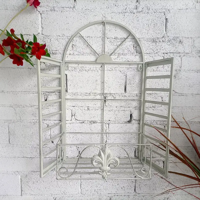 

Do Old Iron Wall Shelf White Faux Window Planter Rustic Garden Flowerpot Holder Retro Patio Decor Farmhouse Hanging Organizer