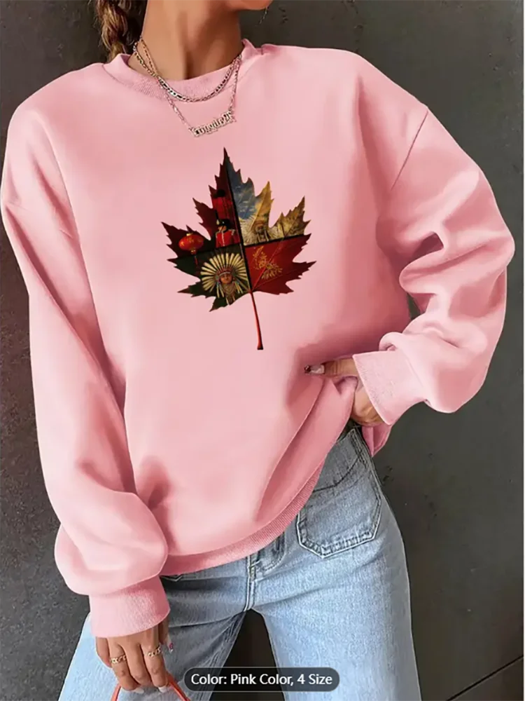 

Женская абрикосовая толстовка с мультикультурным кленовым листом и графическим принтом, повседневный пуловер большого размера, топ для любителей культурного стиля, хлопок