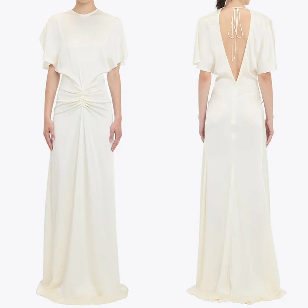 

Элегантное атласное платье макси со сборкой на талии по индивидуальному заказу, вечерние платья трапециевидной формы, вечерние изысканные женские платья для выпускного вечера высокого качества