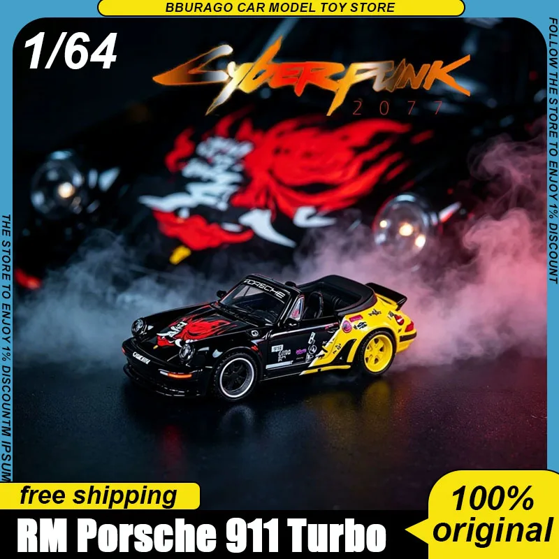 

Rm Rhino 1:64 Porsche 911 Turbo Cabriolet 930 Cyberpunk Themed Alloy Vintage Open Top Sports Car Static Collectible Model Toys