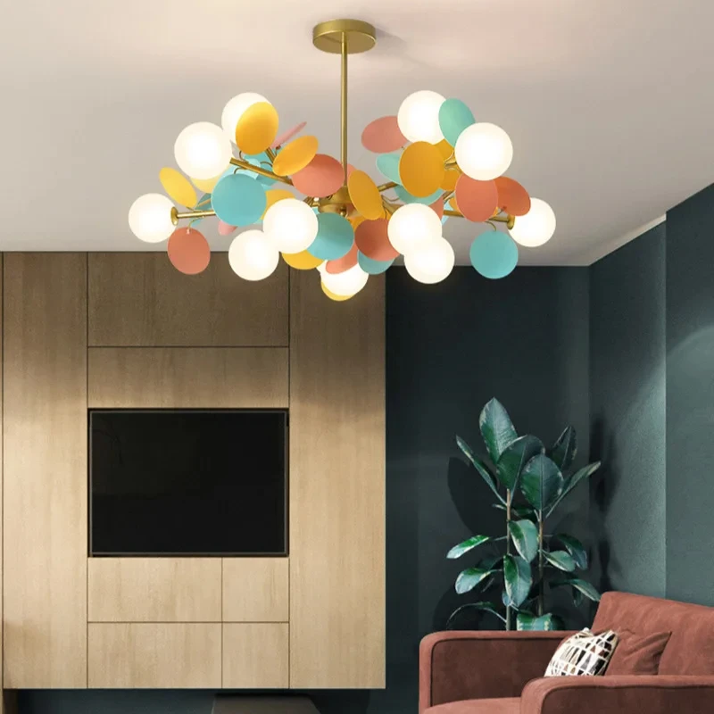 

Colored Flower LED Chandelier Lights Branch Kids Room Pendant Lamp G9 Metal Bedroom Hanging Multicolor Art Tree Ceiling Fixture