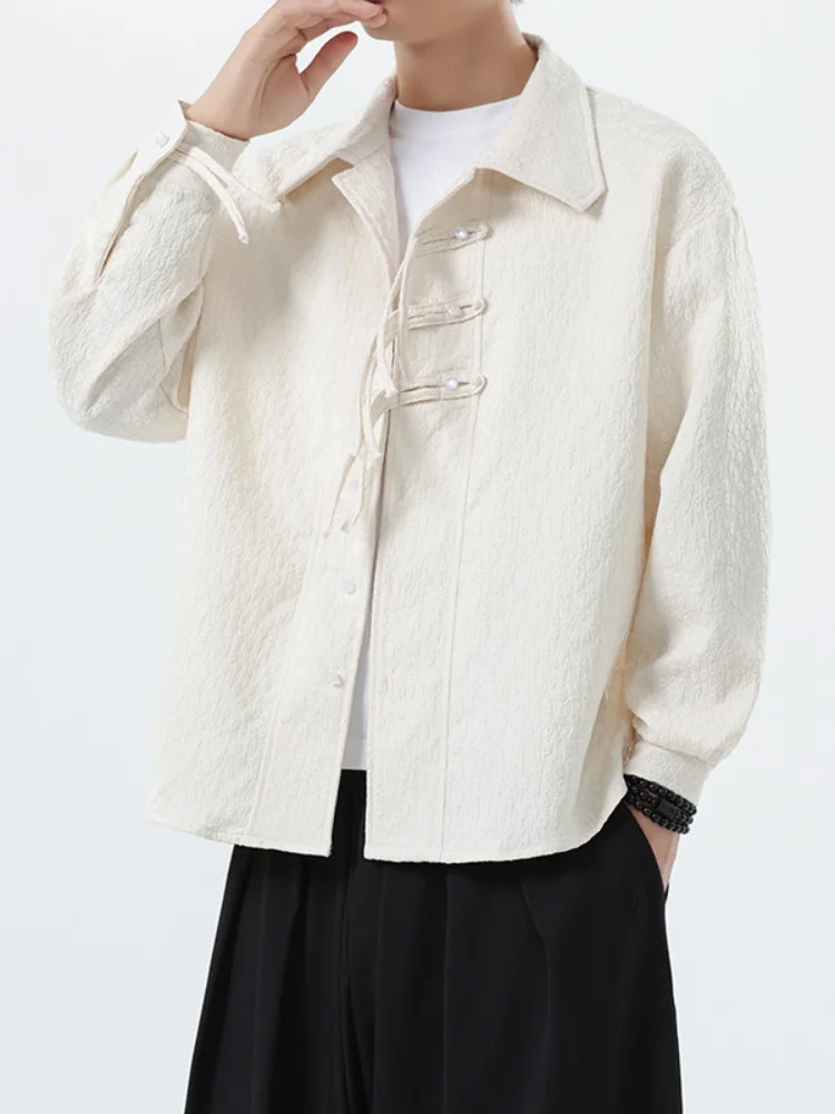 

New Chinese Sle Long Sve Men's irt Premium Embroidery Button up Top Modified Tang Costume Hanfu Spring Outerwear