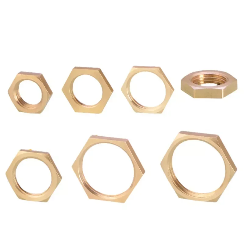 Porcas de bloqueio 1/8 "1/4" 3/8 "1/2" 3/4 "1" BSPP Espessura 3mm-5mm Porcas de bloqueio hexagonal de cobre Rosca fêmea Tampa de haste hexagonal Encaixe de tubulação