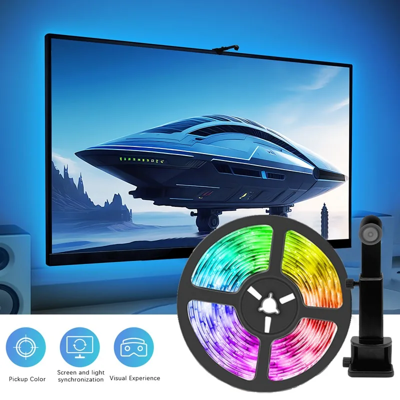 Rétroéclairage LED TV avec capteur de gamme de couleur AR, bande lumineuse RGB de 12,5 pieds à 16,4 pieds, adaptée aux téléviseurs et moniteurs de 55 à 85 pouces