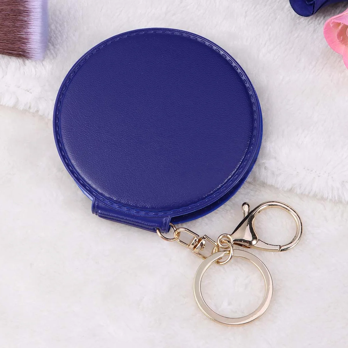 

Folding Pocket Makeup Mirror Red PU Frame Portable Double Sides Compact Mirror for Bathroom Travel Gift