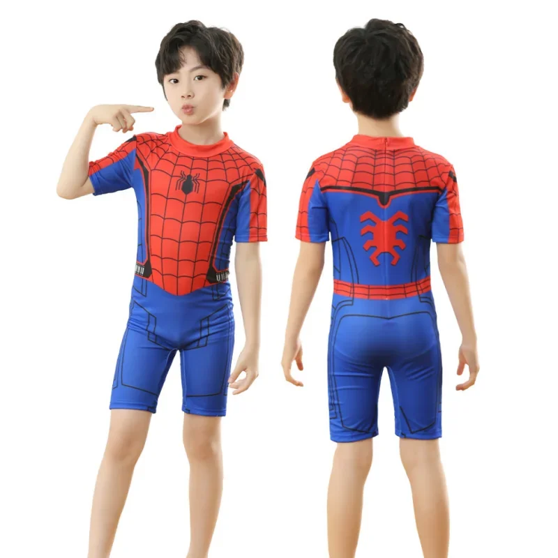 ชุดว่ายน้ำสไปเดอร์แมนเด็กผู้ชายชุดคอสเพลย์ผู้หญิงอเวนเจอร์สซูเปอร์ฮีโร่ชุดว่ายน้ำสำหรับเด็กเด็กไอรอนแมนรัดรูปบอดี้สูทว่ายน้ำชายหาด