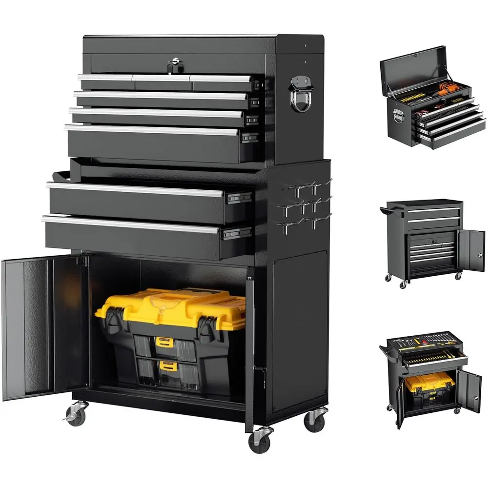 

Portable 8-Drawer Rolling Tool Chest with Lock, Mobile Storage Cabinet for Mechanics, Garage, and Workshop