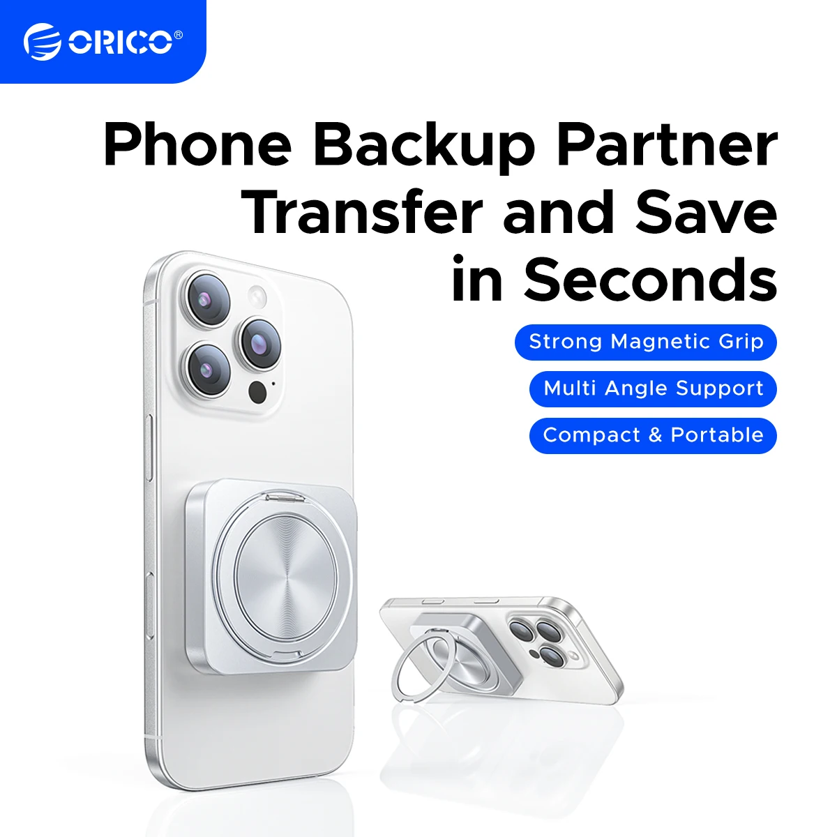 ORICO ミニマグネティック外付けSSDフラッシュポッド スタンド付き iPhone 17 16 15 Pro/Max対応 150MB/s ポータブルソリッドステート 32GB 64GB 128GB