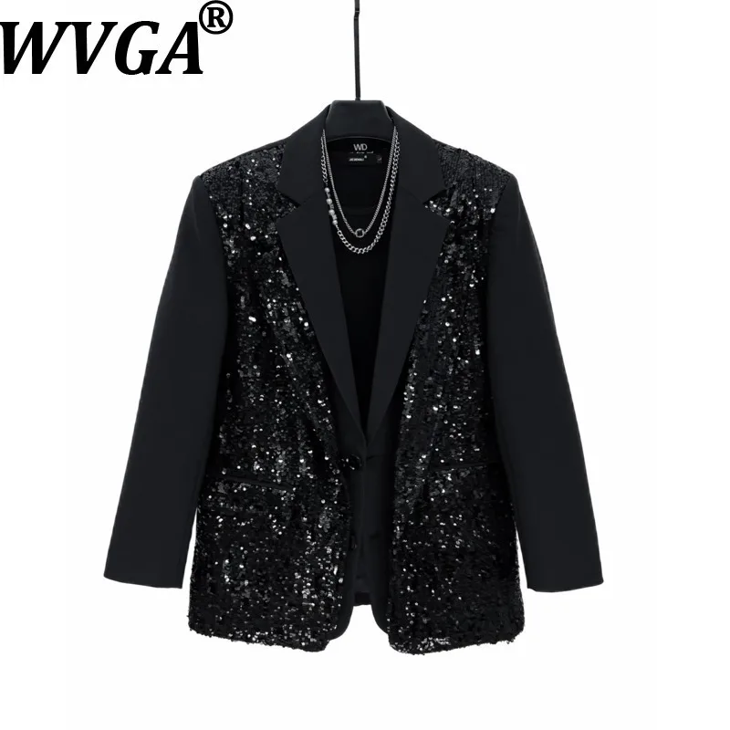 

WVGA Spring Autumn New Man Tide Fake Two-Piece Sequin Suit Jacket Niche Chi Casual Padded Shoulder Long Lseeve Blazer Ins W12522