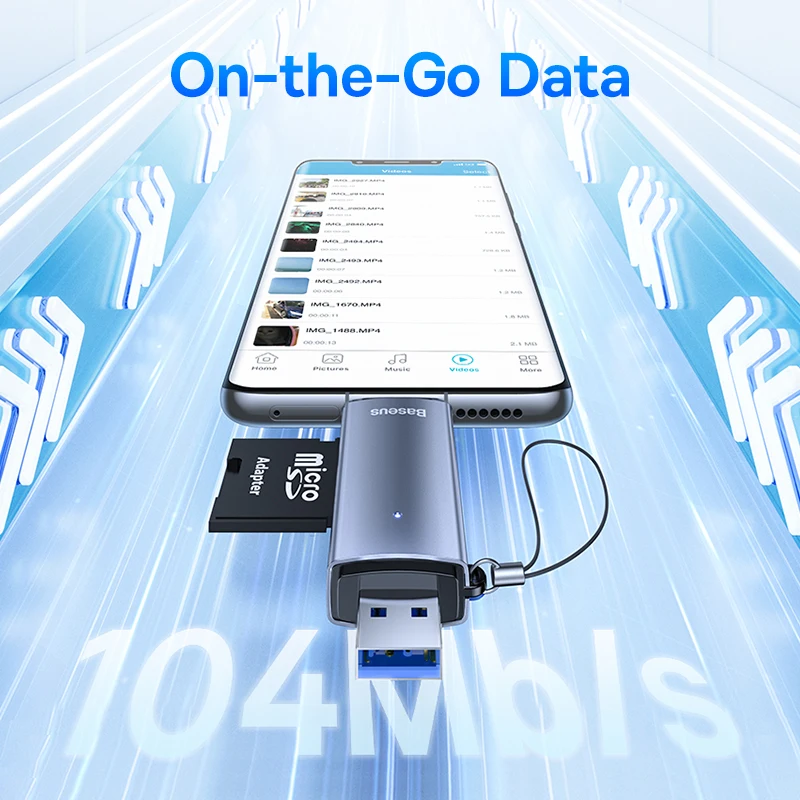 Baseus 노트북 액세서리용 스마트 카드 리더, USB C 및 USB3.0 에서 SD 마이크로 SD TF 메모리 카드 장치, 104 MB/s, 2TB