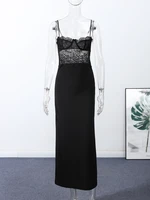 Sexy Lace Patchwork Spaghetti Strap Dresses Women's Slim Sleeveless Hip-wrap Ankle-length Dress 2026 New Ladies Evening Robe - Image 4
