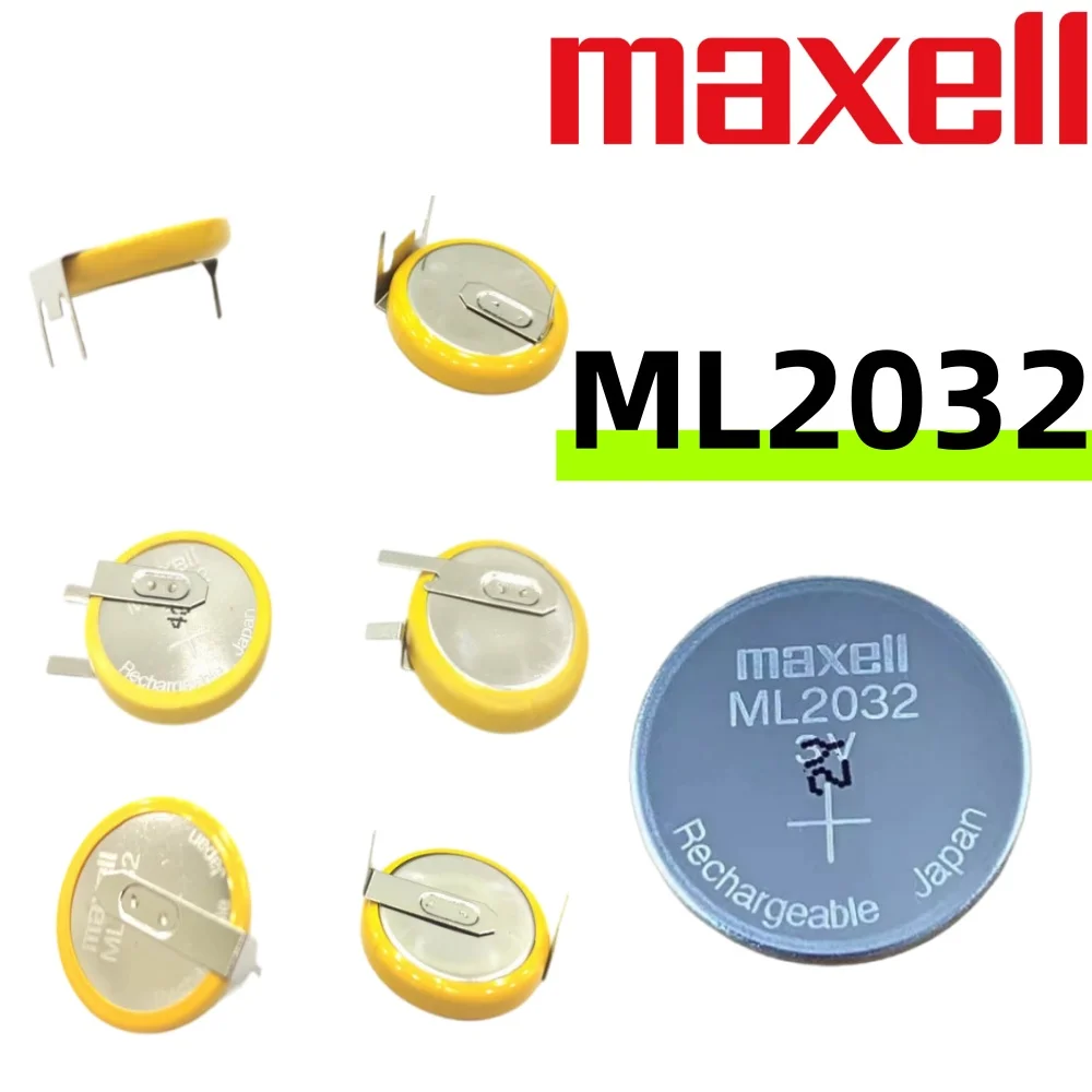 Maxell ML2032 Rechargeable Lithium Coin Battery With Solder Tabs 3V Foot Distance 20mm Button Cell For Motherboard CMOS