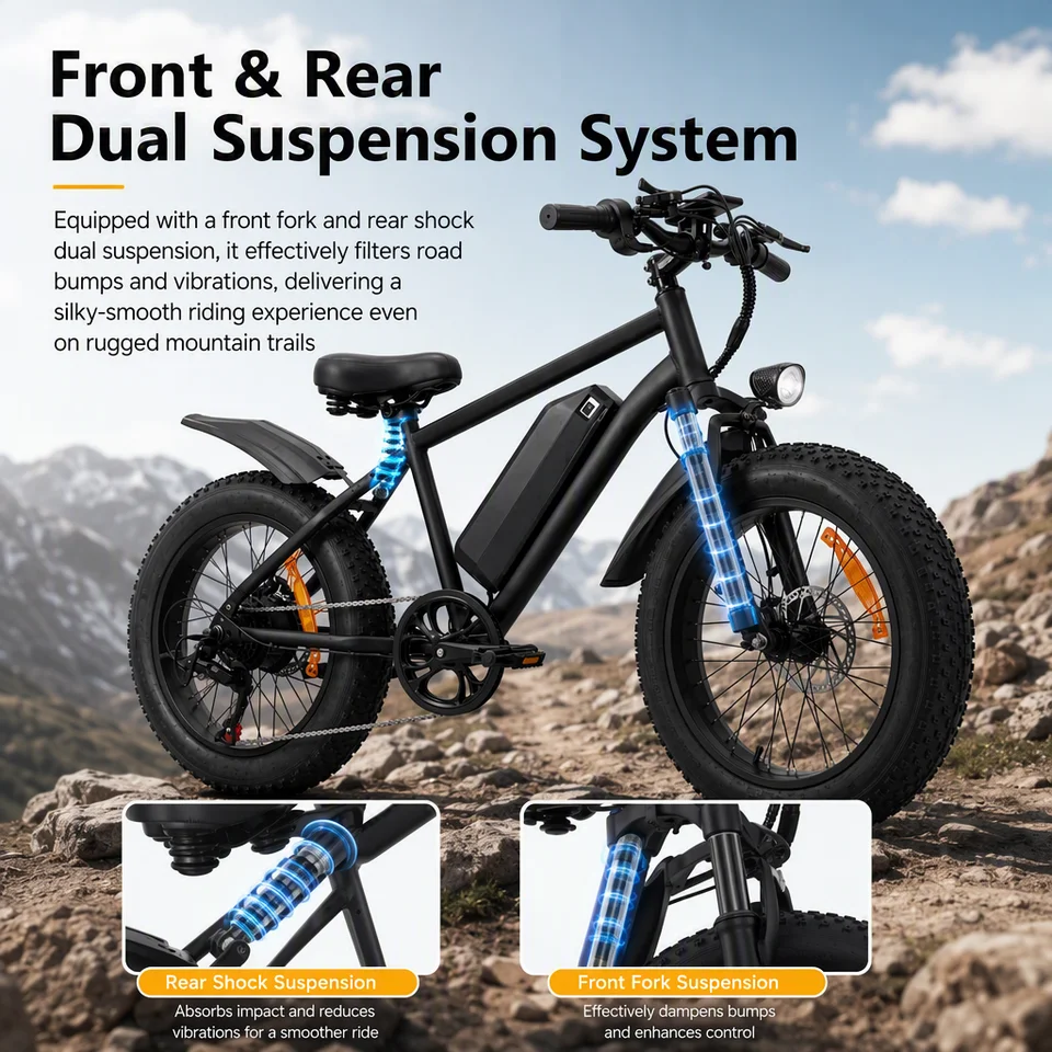 20 Inch Fat Tire Electric Bike 48V 15Ah Removable Battery Dual Suspension LCD 40-60 Miles Commuter Ebike for Adults image 5