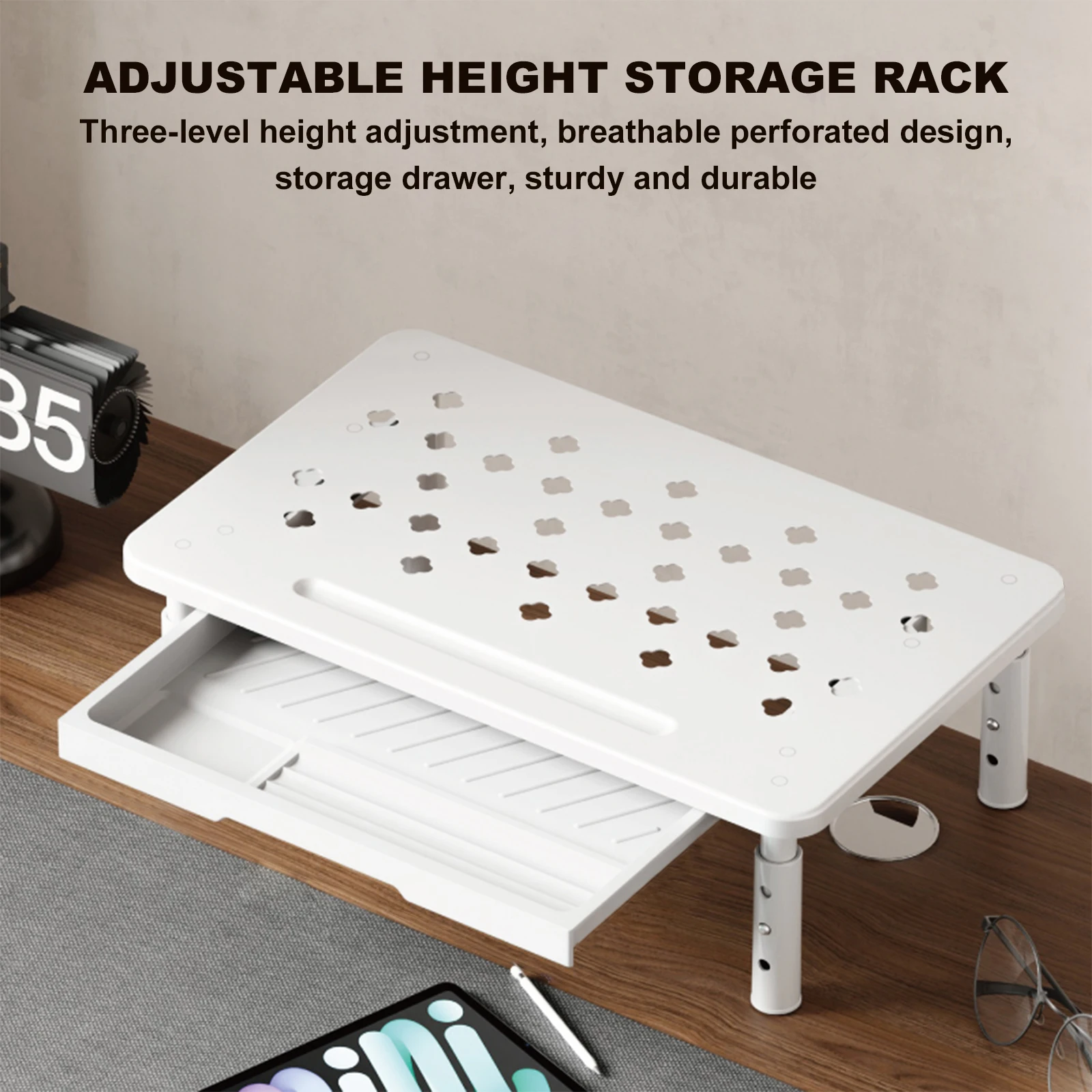 

Computer Monitor Stand 3 Height Adjustable Monitor Riser with Drawer Laptop Stand for Office Home School Supplies