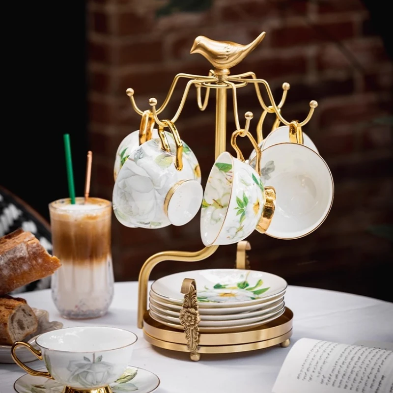 

Coffee cup rack European style light luxury brass household cup and saucer storage hanging rack living room dining table water