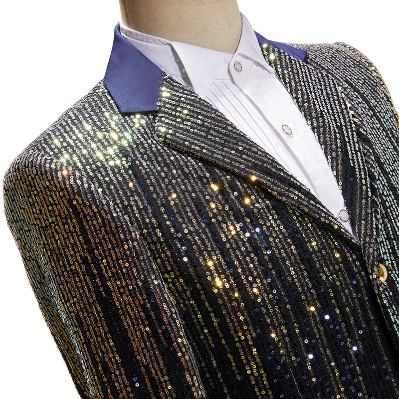 Fashion Men\'s Sequin Suit 2 Piece Men Bar KTV Stage Performance Dress Male Gradient Clothing