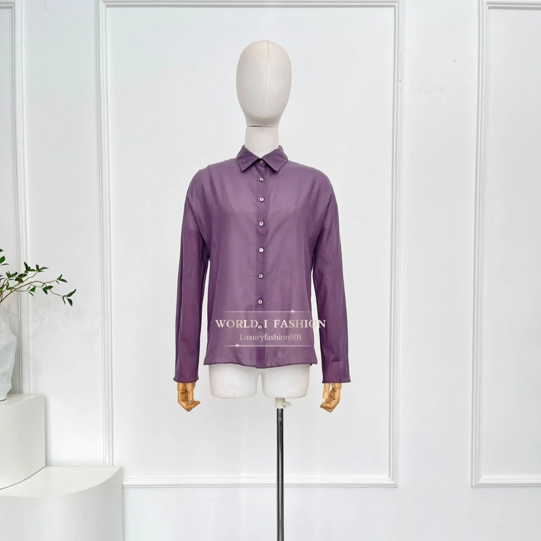 

2025 New High Quality Cotton Violet Long Sleeve Blouse Tops
