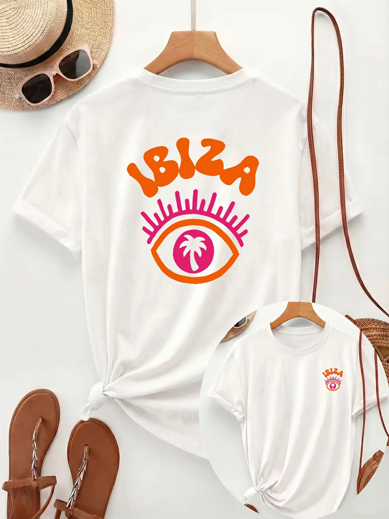 Ibiza Evil Eye T-Shirt Women Retro Palm Tree Graphic Tee Summer Beach Vacation Short Sleeve Harajuku Casual Fashion Female Tops