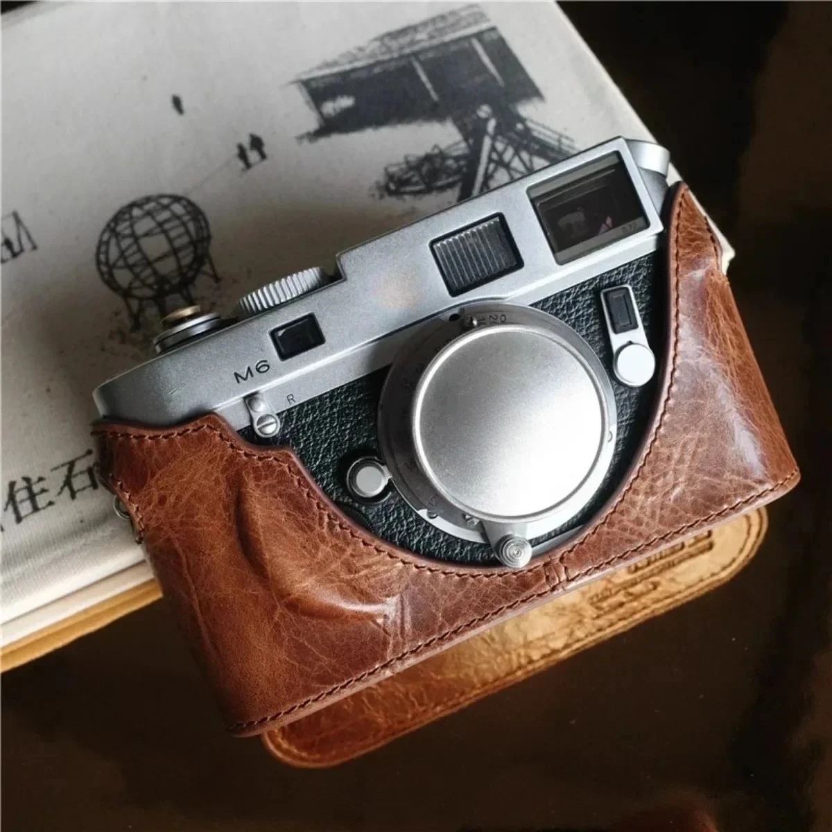 Vintage Echtleder Halbe Hülle Kameratasche Schutzhülle Körperabdeckung für Leica M2 M3 M4 M4-P M6 MP (NICHT für Kamera M3 Big Ear)