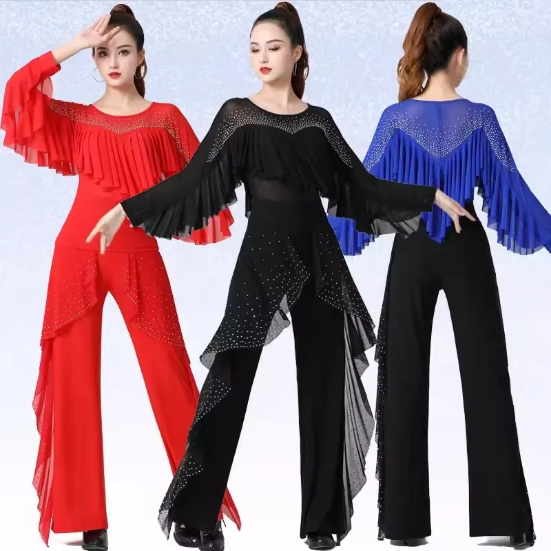 Vrouw Tops Latin Kostuum Ruffle Ballroom Paaldans Kleding Ballet Standaard Elegant Modern Festival Outfit Jazz Street Shirt