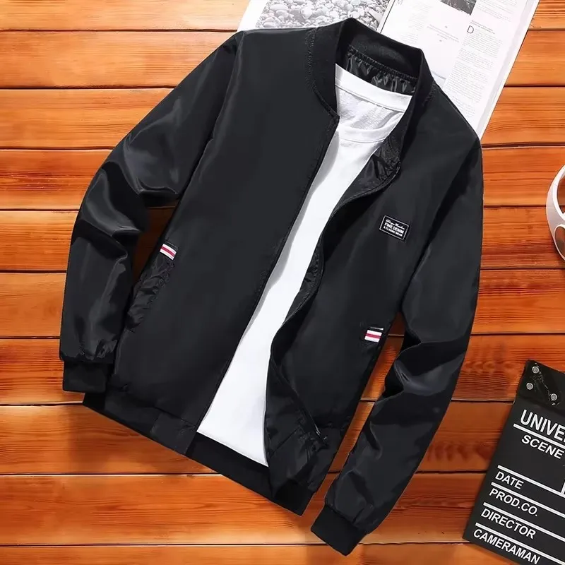 جاكيت بومبر كاجوال للرجال بأكمام طويلة بياقة بيسبول ، أنيق وعصري ، سترة واقية مناسبة عادية ، سحاب ، ربيعي