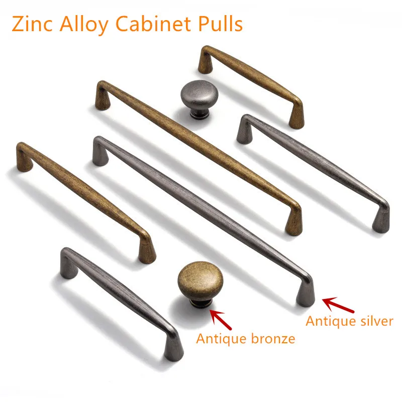 

Zinc Alloy Cabinet Handles For Furniture Antique Bronze Kitchen Cupboard Pulls Silver Drawer Knobs Hardware