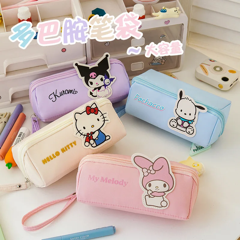 New Canvas Melody Kuromi Hello Kitty Large Capacity Pencil Case Square Stationery Bag Girls Pen Box Students School Supplies